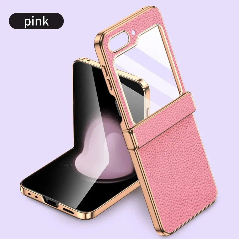 Galaxy Z flip 5 Luxury Hinge Leather Case