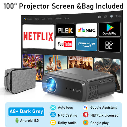 Portable 4K HD Android 11.0 Projector – WiFi, Bluetooth, and Screen for Home Theater