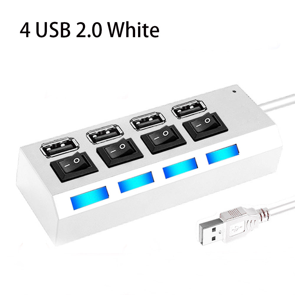 USB 2.0 Hub with Switch – 4/7 Port Multi USB Expander, Powered USB Splitter Hub for Computer Accessories