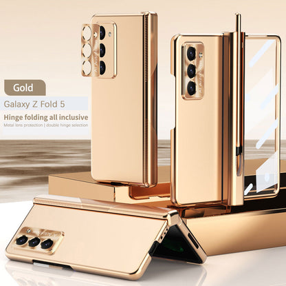 Electroplated Folding Case For Galaxy Z Fold5 Fold4 Fold3 With Double Hinge Protector and Free Stylus