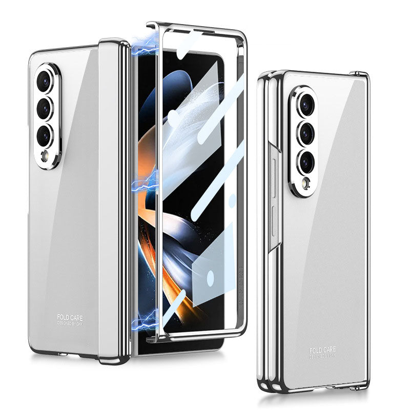 Electroplated Transparent Magnetic Hinge All-included Phone Case With Back Screen Protector For Samsung Galaxy Z Fold5 Fold4