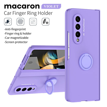 Anti-fall Protective Phone Case With Car Magnetizable Ring Holder And Film For Samsung Galaxy Z Fold5 Fold4 Fold3