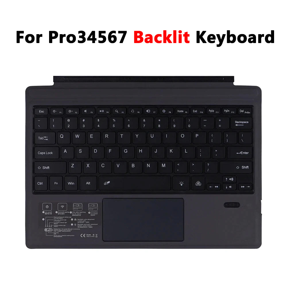 Backlit Keyboard with Trackpad for Microsoft Surface Pro 3-9 and Surface Pro X – Multilingual Support (Arabic, Spanish, Korean, Hebrew, Russian, Portuguese)