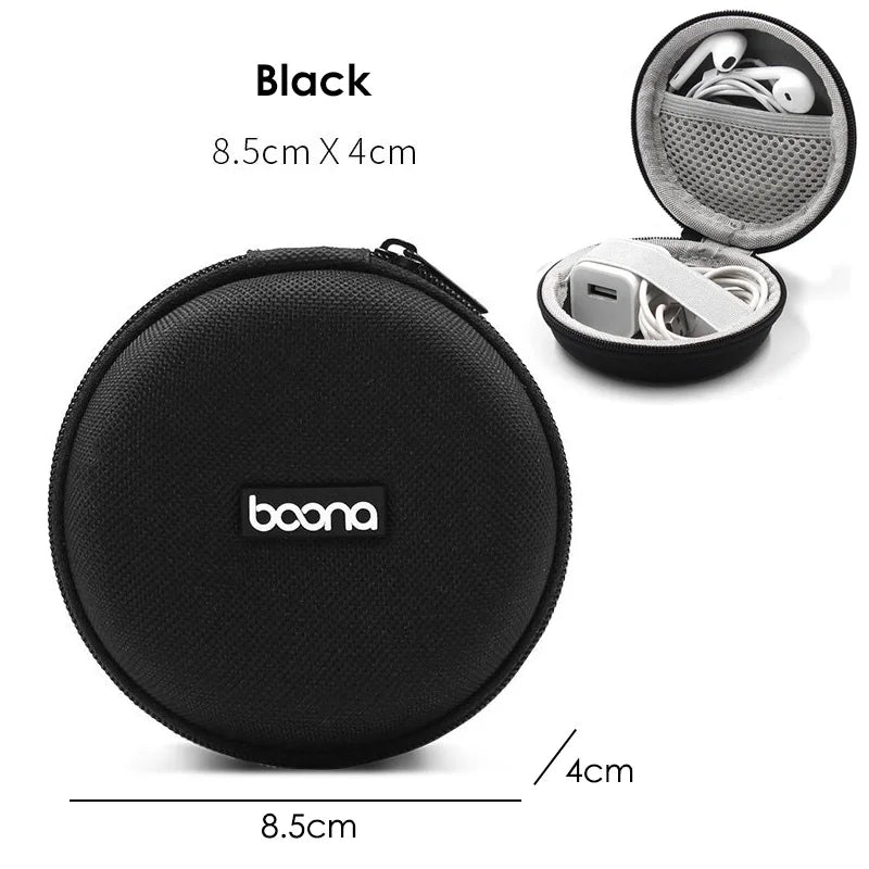 Small Oval Earphone Storage Bag – Hard Shell Data Cable Organizer & Portable Tech Gadget Case