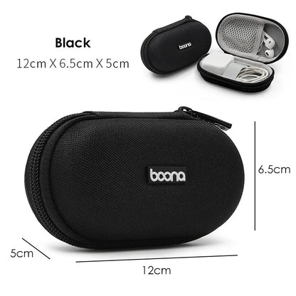 Small Oval Earphone Storage Bag – Hard Shell Data Cable Organizer & Portable Tech Gadget Case