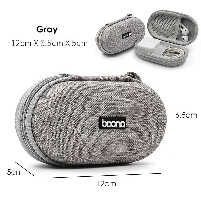 Small Oval Earphone Storage Bag – Hard Shell Data Cable Organizer & Portable Tech Gadget Case