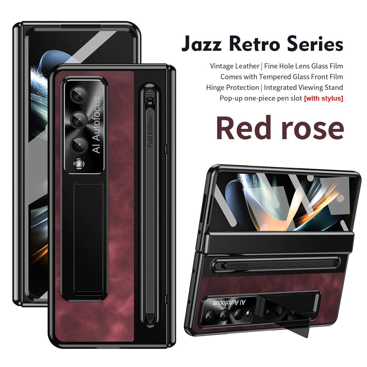 Jazz Retro Style Anti-fall Protective Leather Phone Case For Galaxy Fold 6 With Front Protection Film And Stylus