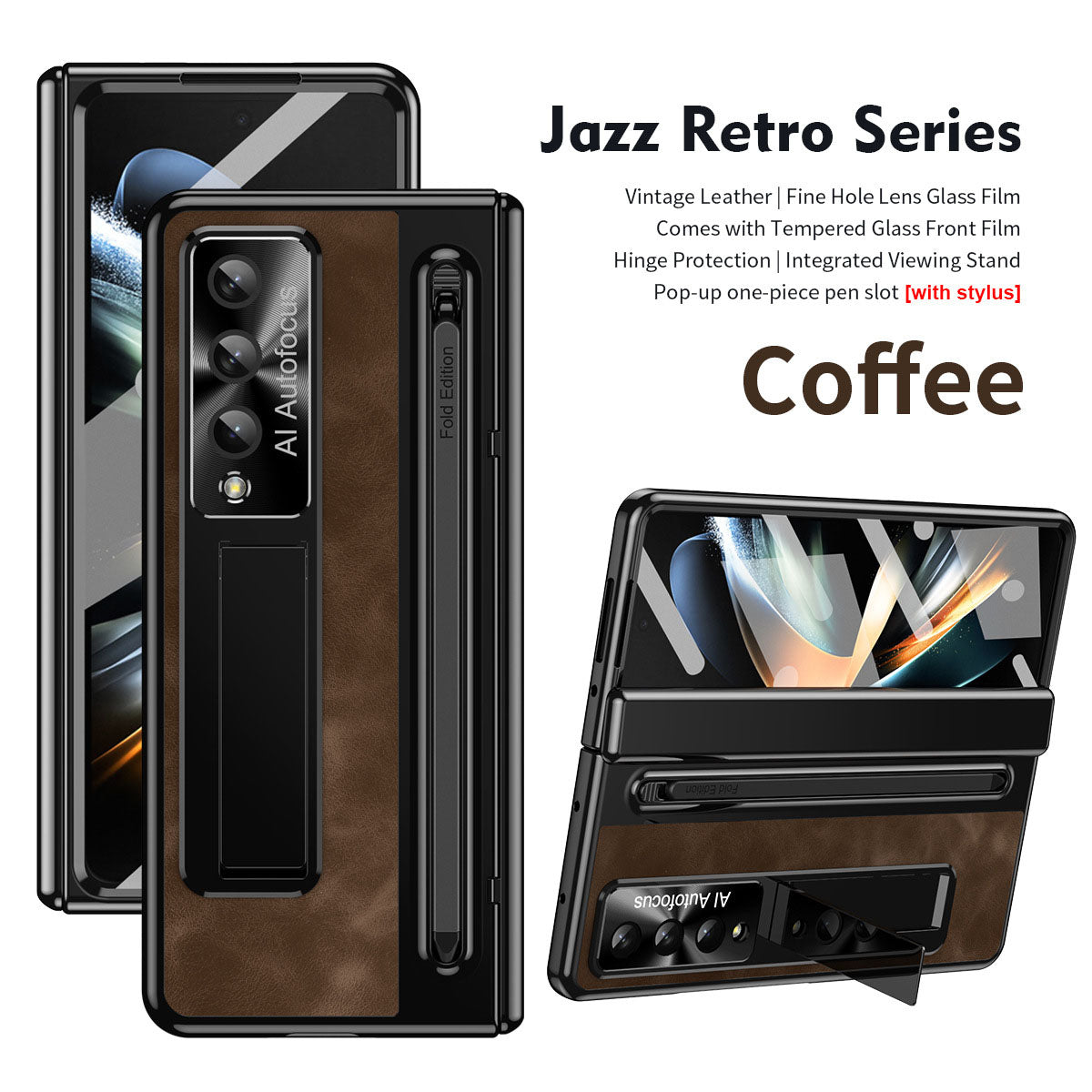 Jazz Retro Style Anti-fall Protective Leather Phone Case For Galaxy Fold 6 With Front Protection Film And Stylus