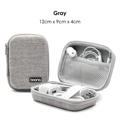 Small Oval Earphone Storage Bag – Hard Shell Data Cable Organizer & Portable Tech Gadget Case