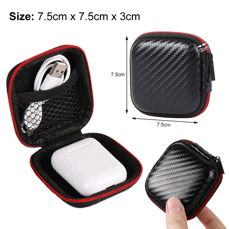 Small Oval Earphone Storage Bag – Hard Shell Data Cable Organizer & Portable Tech Gadget Case