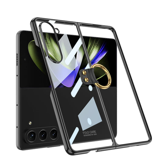 Transparent Electroplating Ring Holder Protective Phone Case For Samsung Galaxy Z Fold 5/4/3 5G