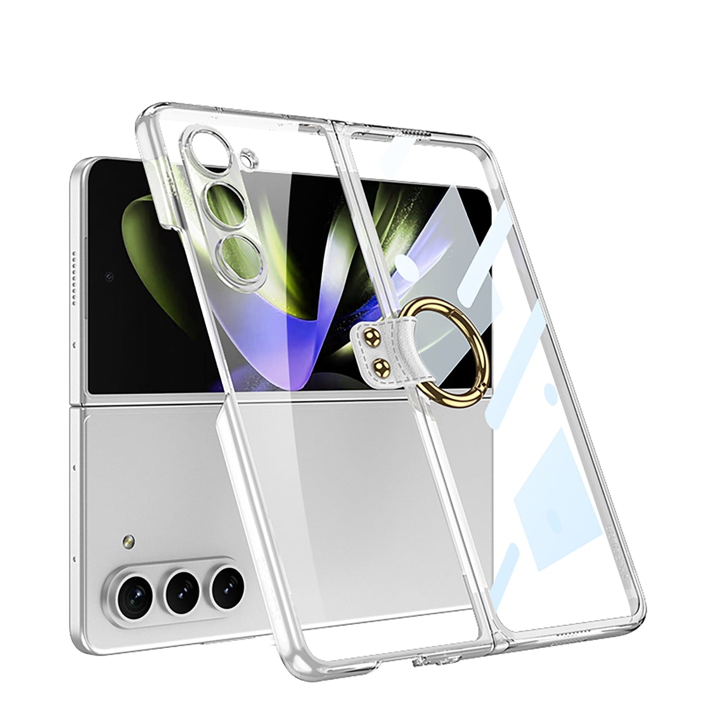 Transparent Electroplating Ring Holder Protective Phone Case With Back Screen Protector For Samsung Galaxy Z Fold 5/4/3 5G