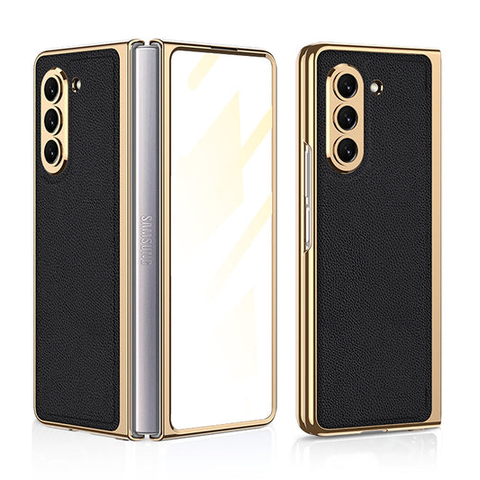 Luxury Leather Plating Phone Case With Back Screen Protector For Samsung Galaxy Z Fold 5/4/3 5G