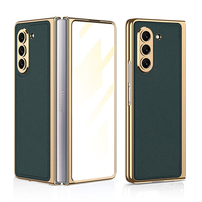 Luxury Leather Plating Phone Case With Back Screen Protector For Samsung Galaxy Z Fold 5/4/3 5G