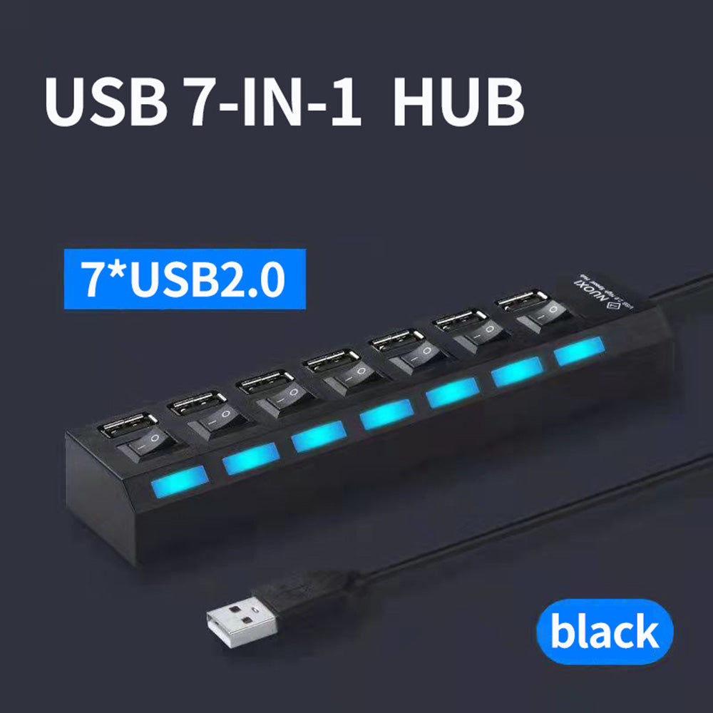 USB 2.0 Hub with Switch – 4/7 Port Multi USB Expander, Powered USB Splitter Hub for Computer Accessories