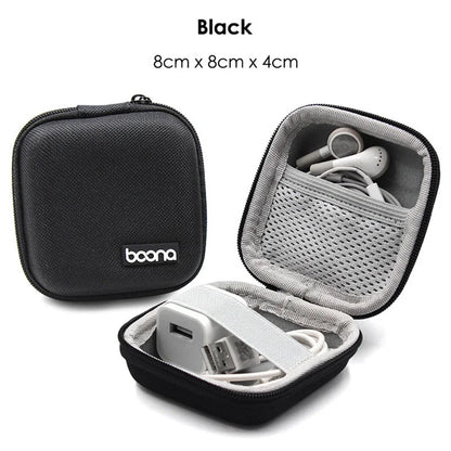 Small Oval Earphone Storage Bag – Hard Shell Data Cable Organizer & Portable Tech Gadget Case