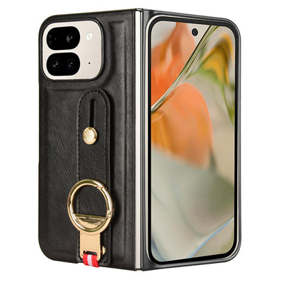 Luxury Wristband Leather Stand Case for Google Pixel 9 Pro Fold - Foldable Cover with Ring Opener Hook