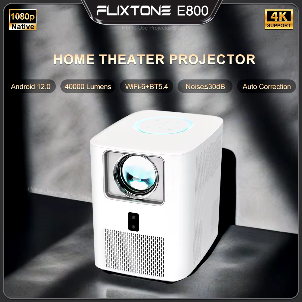 FlixTone E800 2K/4K Full HD Projector – 3000 ANSI Lumens Smart Android Home Cinema with WiFi 6