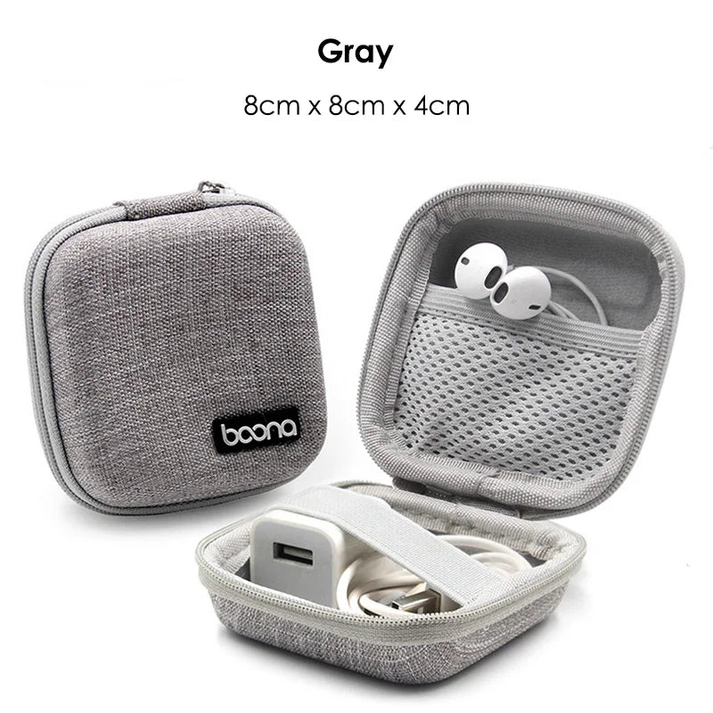 Small Oval Earphone Storage Bag – Hard Shell Data Cable Organizer & Portable Tech Gadget Case