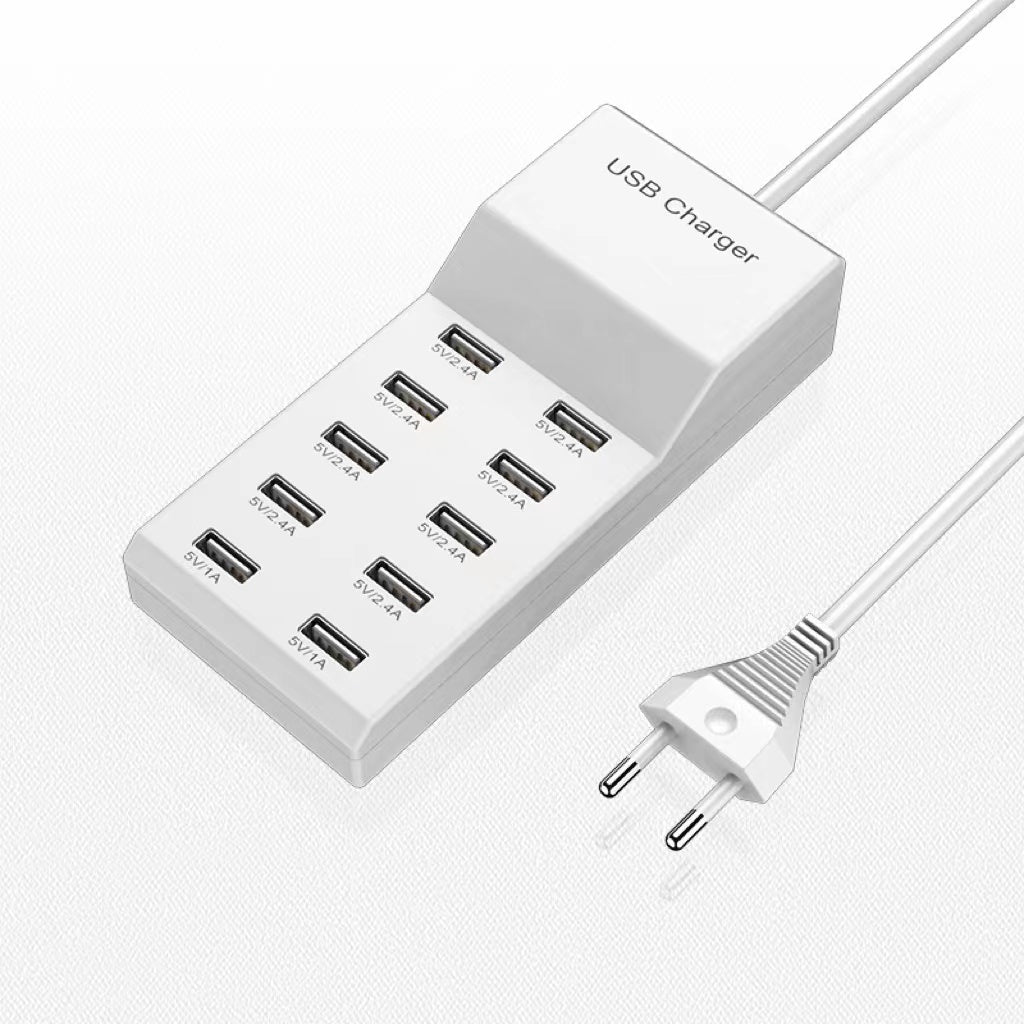 10-Port USB Charging Station – 50W/10A Multi-Port USB-C Hub Charger for Cellphones, Tablets, and Multiple Devices