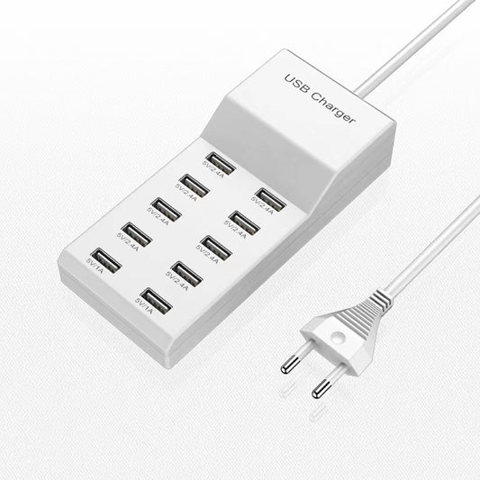 10-Port USB Charging Station – 50W/10A Multi-Port USB-C Hub Charger for Cellphones, Tablets, and Multiple Devices