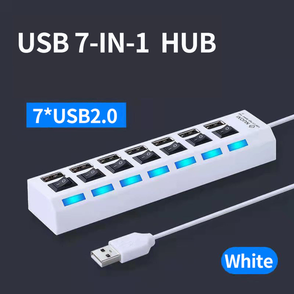 USB 2.0 Hub with Switch – 4/7 Port Multi USB Expander, Powered USB Splitter Hub for Computer Accessories