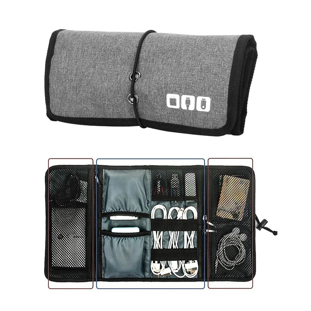 Electronic Organizer Cord Pouch – Travel Cable & Charger Accessories Bag Roll-Up Tech Case for USB Cables